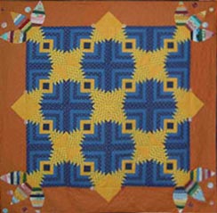 patchwork «Symétrie» - 1,40m x 1,40m - log-cabin + ananas - 2003